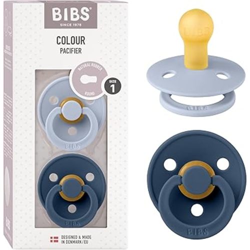 Bibs Colour Pacifier 2-Pack | BPA Free Soother, Round Nipple. Natural Rubber Latex,