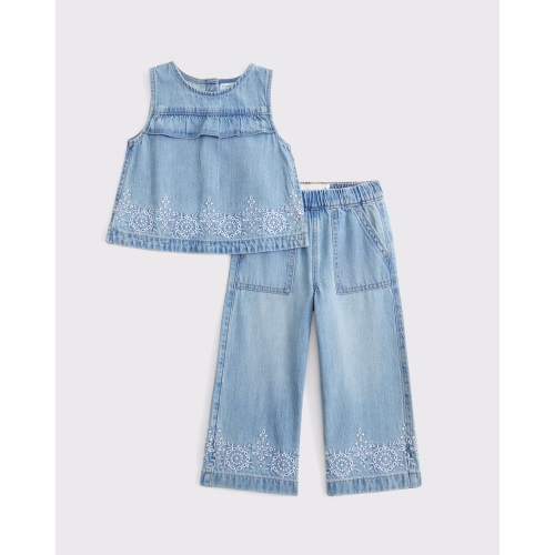 toddler denim embroidered tank & pants set