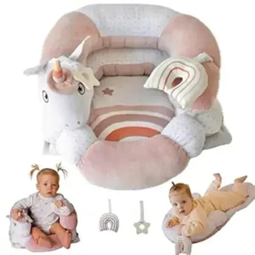 Aila+Aiden 2-in-1 Tummy Time Mat and Seated Support with Two Toys – for Newborns and Babies – Includes Detachable Cushion for Supervised Play & Head/Neck Development (Blush)
