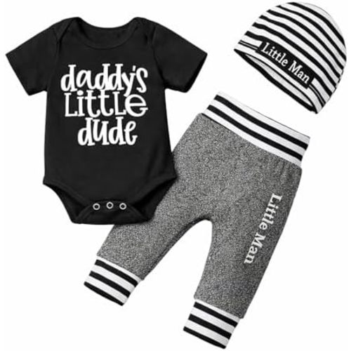 Baby Boy Clothes Infant Newborn Outfits Letter Print Romper + Hat + Long Pants Set
