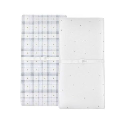 Ely's & Co. Waterproof Changing Pad Covers 2-Pack, Baby Boy Blue Floral Plaid, 100% Cotton, 34 x 17 in