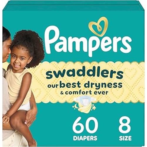Pampers Swaddlers Diapers, Size 8 (30+ lbs), 60 Count, Absorbent, Keeps Baby Dry and Comfortable, Skin Safe Disposable Baby Diaper (Packaging May Vary)