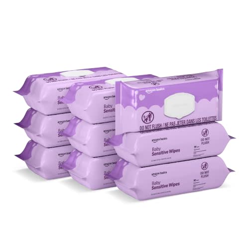 Amazon Basics Baby Wipes, Sensitive, 810 Count, Flip-Top Packs, Pack of 9 (Previously Amazon Elements)