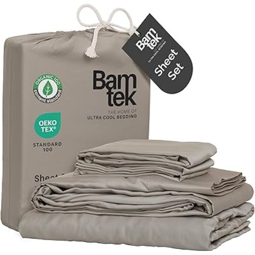 100% Viscose from Bamboo Sheets California King Size, Super Soft Bedding Set, 4PC Cooling Sheets for Hot Sleepers, Vegan Silk Moisture Wicking, Organically Grown Bedsheet, Sand - 72" x 84"
