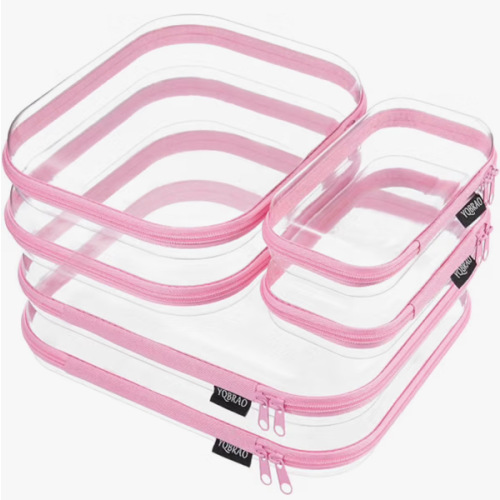 Clear Hard Shell Zipper Cases, 6 Multi-Size Organizers, Pink
