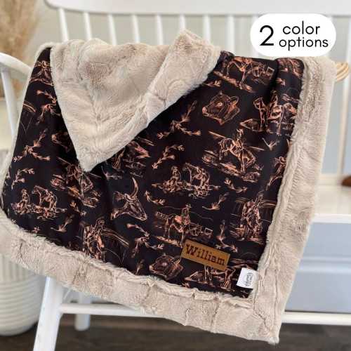 Western Cowboy Rodeo Blanket Ranch Hand Bucking bull and Horse Blanket Western Throw Blanket Western Decor for Boys Nursery Western Theme