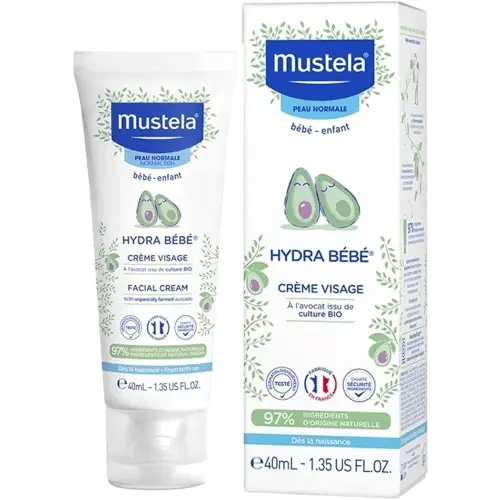 Mustela Hydra Bebe Face Cream – Daily Baby Moisturizer with Natural Avocado, Jojoba Oil & Shea Butter - 1.35 fl. oz. - Packaging may vary