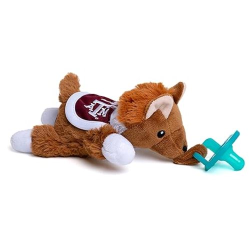 Gamezies Baby Boy and Girl Silicone Texas A&M University Reveille Mascot Plush Pacifier Collegiately Licensed, Removable, Washable Plush Toy, CPSIA Tested, BPA-Free 0-6 Months