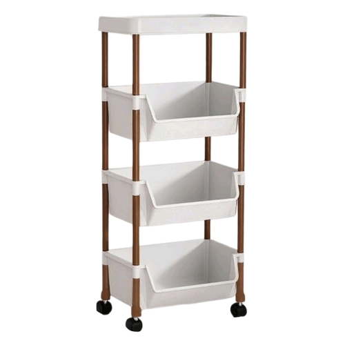 Storage Cart, 3-Tier Rolling Utility Cart with 4 Smooth Wheels and 4 Free Hooks, Multi-Purpose Mobile Organizer for Kitchen, Bathroom, Living Room, Bedroom, Office, Durable Plastic Construction,