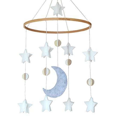 Baby Crib Mobile – Wooden Hanging Nursery Baby Mobile for Crib, Nursery Decor for Boys & Girls, Perfect Shower Gift, Moon & Stars (Grey, White & Cream) Also Fits Bassinets, Sorrel + Fern