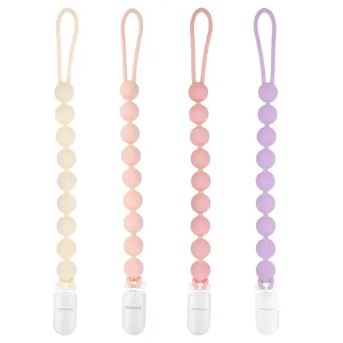 Pacifier Clips Baby Girl, 4 Pack One Piece Flexible Soft Binky Clips Silicone Pacifier Holder Clip for Girls, Baby Girl Newborn Essentials