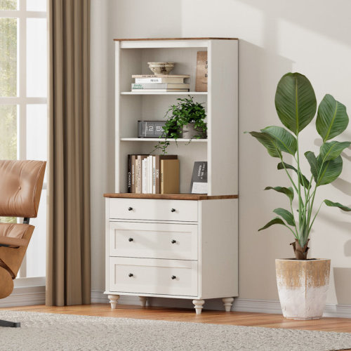 Charlton Home® Scarlett Bookcase With 3 Drawers, Tall Book Case Shelf With 3-Tier Open Book Shelfs, Large Wood Bookcases Farmhouse Bookshelves For Living Room Bedroom Home Office Kitchen & Reviews | Wayfair