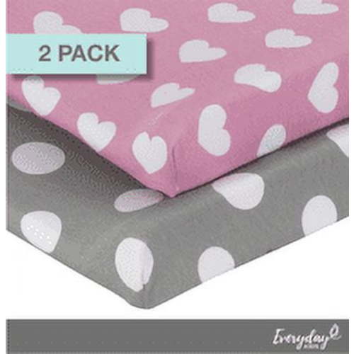 EVERYDAY KIDS 2 Pack Cotton Jersey Knit Changing Pad Cover - Hearts/Dots