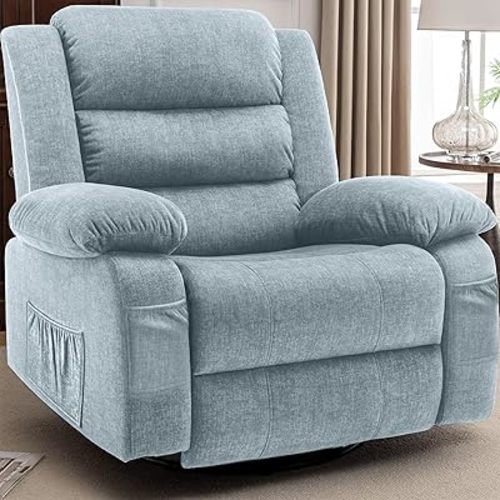 Korser Oversized Recliner Chair, Extra Wide Rocking Chair with Massage and Heat, 360° Swivel Rocker Recliner for Adults, Nursery Chair with Side Pocket, Cashmere Reclining Sofa for Living Room,Pewter
