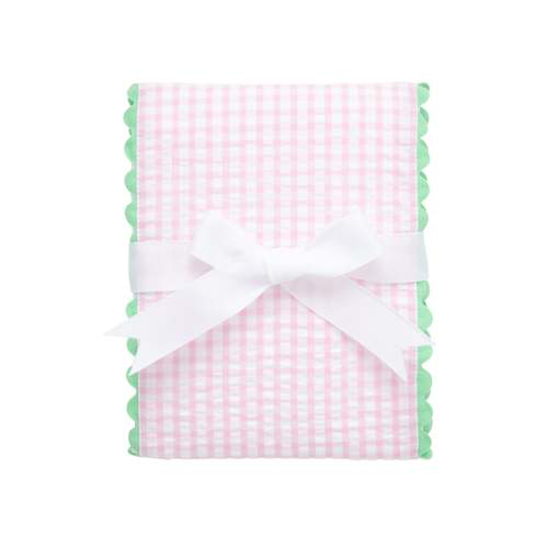 Big Check Fancy Fabric Burp, Pink with Green Trim