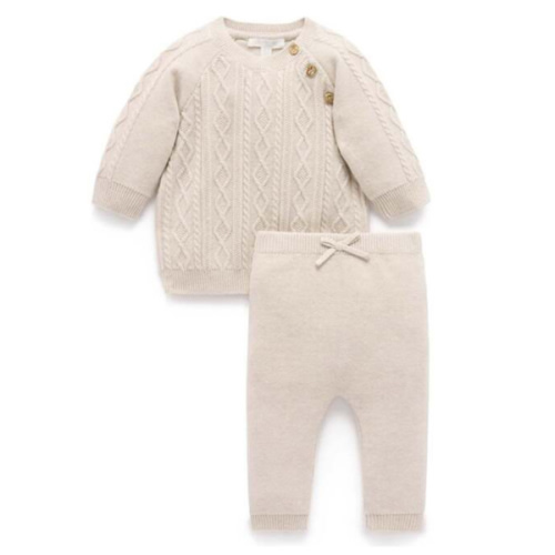Cable Knit Set Wheat Melange - Purebaby Mixed Apparel Set | Maisonette