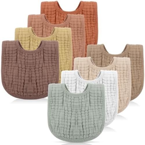 Frienda 8 Pcs Muslin Baby Bibs Cotton Bandana Drool Bibs Bulk for Newborn Infant 6 Absorbent Layers Feeding Accessory