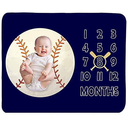 Baby Monthly Milestone Blanket Boy - Newborn Month Blanket Unisex Neutral Personalized Shower Gift Baseball Sports Nursery Decor Photography Background Prop with Frame Large 51''x40''
