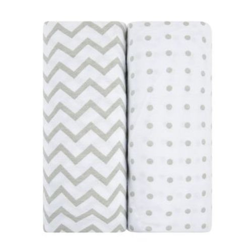 Ely's & Co. Baby Fitted Waterproof Bassinet Sheet Set 100% Combed Jersey Cotton Grey Chevron and Polka Dots 2 Pack