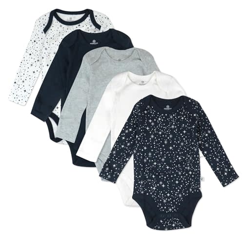 HonestBaby Baby-Boys 5-Pack Long Sleeve Bodysuits One-Piece 100% Organic Cotton for Infant Baby Boys