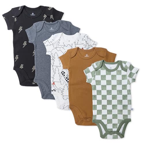 HonestBaby baby-boys 5-pack Short Sleeve Bodysuits One-piece 100% Organic Cotton for Infant Baby Boys