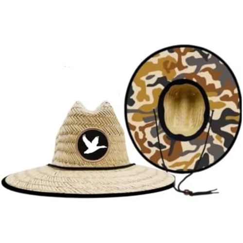 Baby Infant 48cm Lifeguard Hat Straw Beach Cap Brown Palm Patch