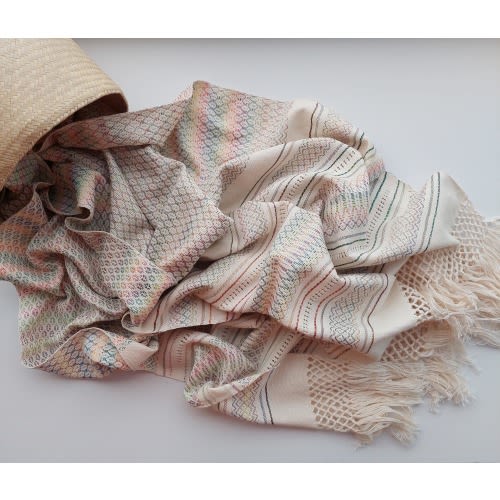 Mexican rebozo for natural birth, belly binding, babywearing, ideal for doula, midwife. 98.5"x 25.55". Rainbow