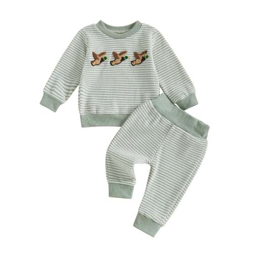 Baby Toddler Boys 2Pcs Fall Sets Long Sleeve Round Neck Duck Embroider – August + Willow
