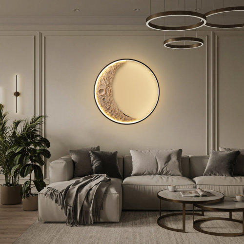 Orren Ellis Bayton Resin Dimmable LED Moon Flush Mount Wall Sconce Wall Lights | Wayfair