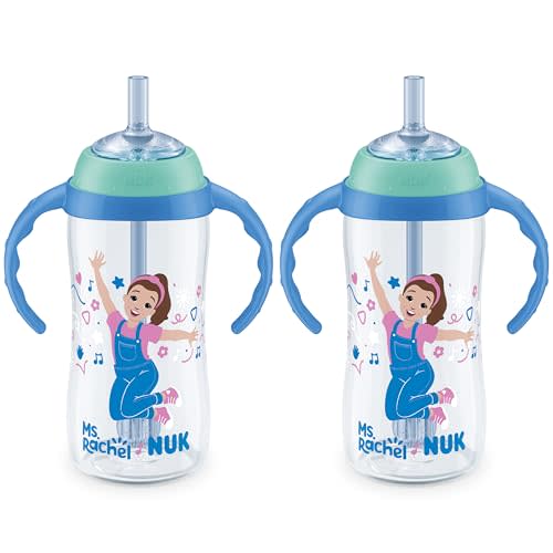 NUK First Choice Ms. Rachel Learner Straw Sippy Cup, 10 oz. Baby and Toddler Cup with Straw, Spill Proof, 2 pack