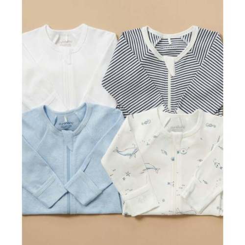 4 Pack Zip Footie Vanilla Nautical Pack - Purebaby | Maisonette