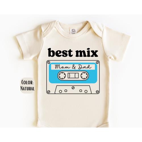 Mix Mom & Dad Cassette Tape Baby Bodysuit - Natural Organic Cotton Onesie