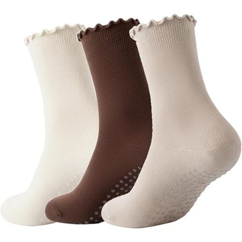 3 Pairs Pilates Socks with Grips Non-slip Ruffle Yoga Sock Grip Sock for Women