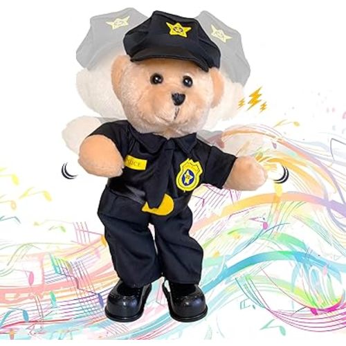 Singing Dancing Police Teddy Bear Singing Bad BOY What You Gonna DO Song Musical Interactive Stuffed Animal Plush Toy Holiday Decoration for Kids Adults 14”