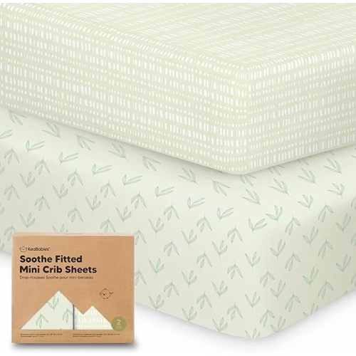 2-Pack Mini Crib Sheets Fitted - 38x26 Pack N Play Sheets for Pack and Play Mattress, Organic Cotton, Soft & Breathable Playard Bedding, Neutral Mini Toddler Bed Cover for Boys, Girls (Fleur)