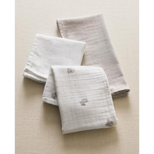 SET OF ELEPHANT BABY MUSLIN CLOTHS (SET OF 3)