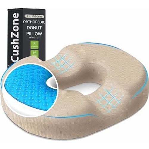 Donut Pillow Seat Cushion - Cooling Gel Donut Chair Cushions, Memory Foam Seat Cushion for Office & Home, Car Seat Cushion and Butt Pillow, Hemorrhoids Pillow and Tailbone Pain Relief, Khaki
