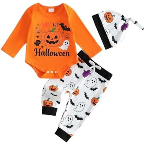 My First Halloween Baby Boy Outfit Pumpkin Print Long Sleeve Romper Pants Set Newborn Baby Boy Halloween Outfit