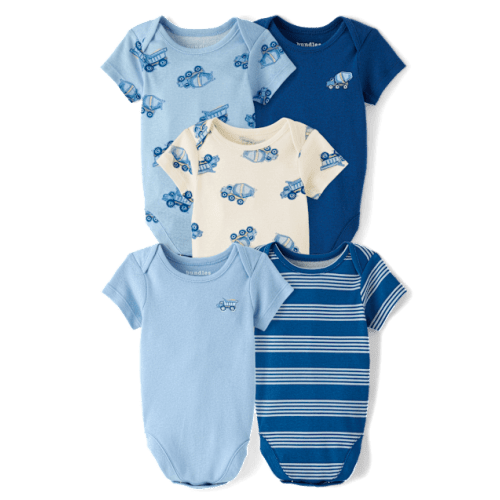 Baby Boys Construction Vehicle Bodysuit 5-Pack - Cream