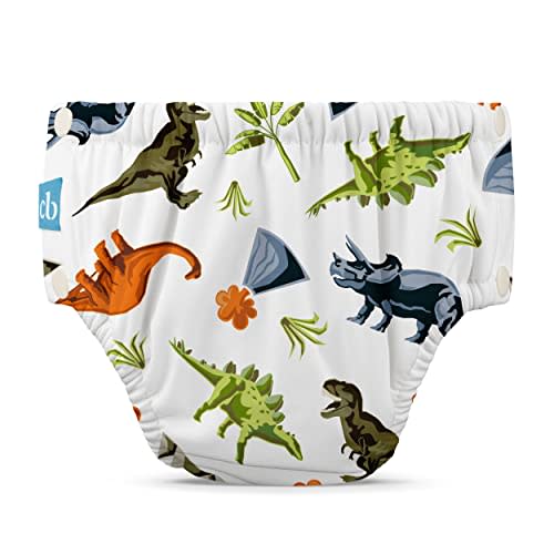 Charlie Banana Reusable Swim Diaper, Washable, with Easy On and Off Snaps for Baby Girls Boys, Soft and Snug Waterproof Fit to Prevent Leaks - Dinosaurs, Size S (12-20 lbs)