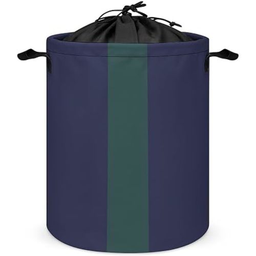 Large Laundry Hamper Bag, Modern Navy Blue and Green Laundry Basket with Drawstring Collapsible Dirty Clothes Storage Washing Bin for Bathroom, Dorm Essentials