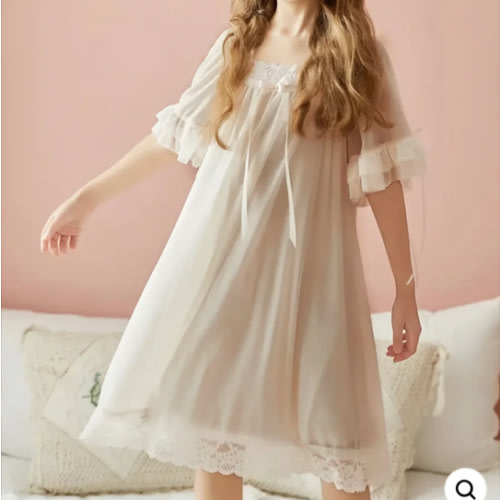 Bedtime Bliss Beige Knee-Length Lace Nightgown