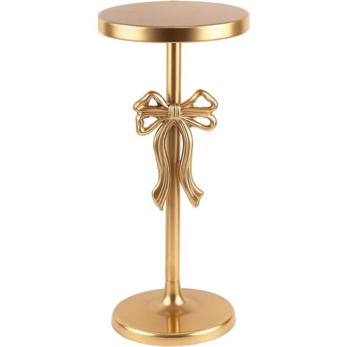 Metal Martini Table,22" H Antique Gold Side Table with Sculptural Bow Base, Metal Gold End Table for Small Spaces Bedroom Entryway