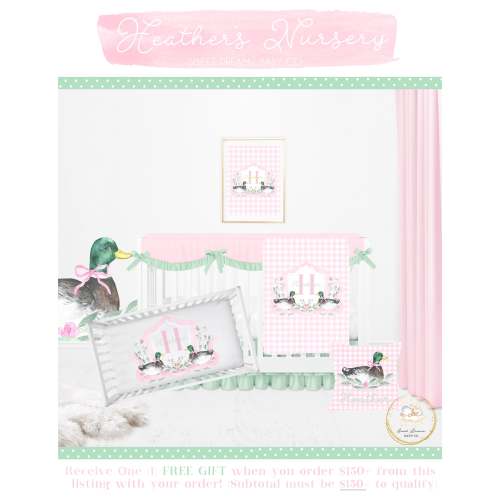 Mallard Duck Crib Bedding Set, Baby Girl Crib Bedding Set, Baby Girl Duck Hunting Nursery, Pink Plaid Nursery Decor, Duck Baby Bedding Girl