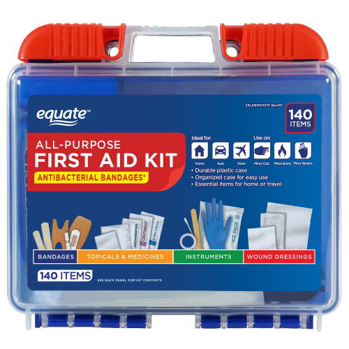 Equate All-Purpose First Aid Kit 140 Pieces – Home, Auto, Travel, Office, Sports