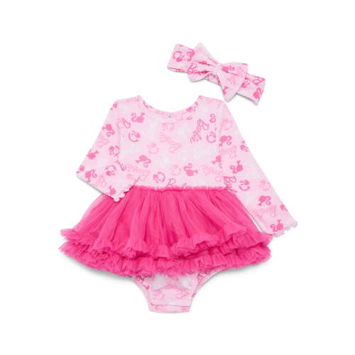 Barbie Baby Girls Tutu Bodysuit with Matching Headband Set, 2 Piece, Newborn-24M