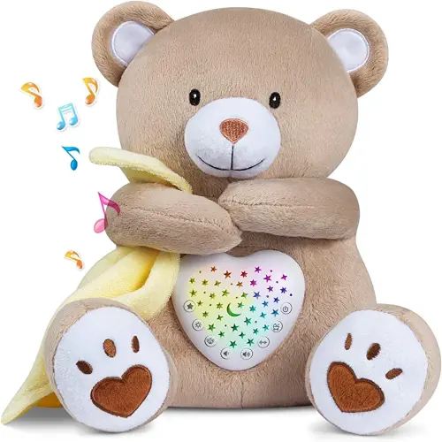 BEREST Rechargeable Baby Sleep Soother Bear, Mom's Heartbeat & Lullabies, White Noise Sound, Nursery Decor Night Light Projector, Toddler Crib Sleeping Aid, Baby Shower Gifts