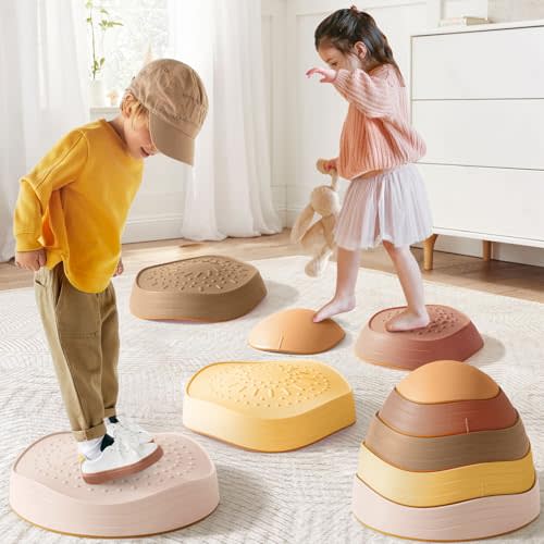 Tiny Land Stepping Stones for Kids, 5pcs Non-Slip Toddler Stepping Stones, Sensory Stepping Stones for Promoting Toddler's Balance & Coordination Skills, Stepping Stones for Toddlers 3-5