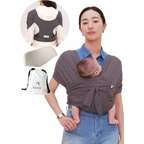 Konny New and Improved Baby Carrier Flex SoftBreeze(Includes Head Support) - Adjustable, Easy to Wear and Wrap Baby Sling, Perfect for Newborn Babies Essentials up to 44 lbs (XS-XL) - Charcoal