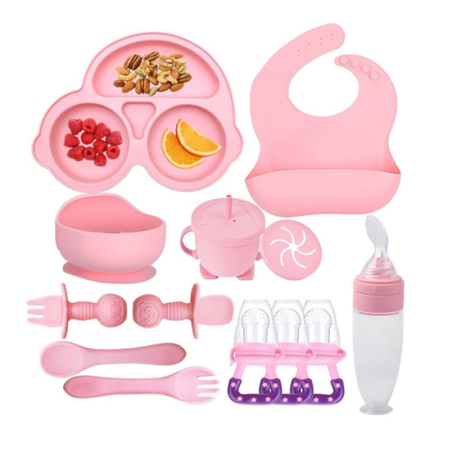 Silicone Baby Feeding Set,Miicasa Baby Led Weaning Supplies Kit With Suction Bowl & Car Plate, Bib, Spoon, Fork, Cup - Food-Grade Silicone, Dishwasher-Safe, No BPAs - For 3+ Months